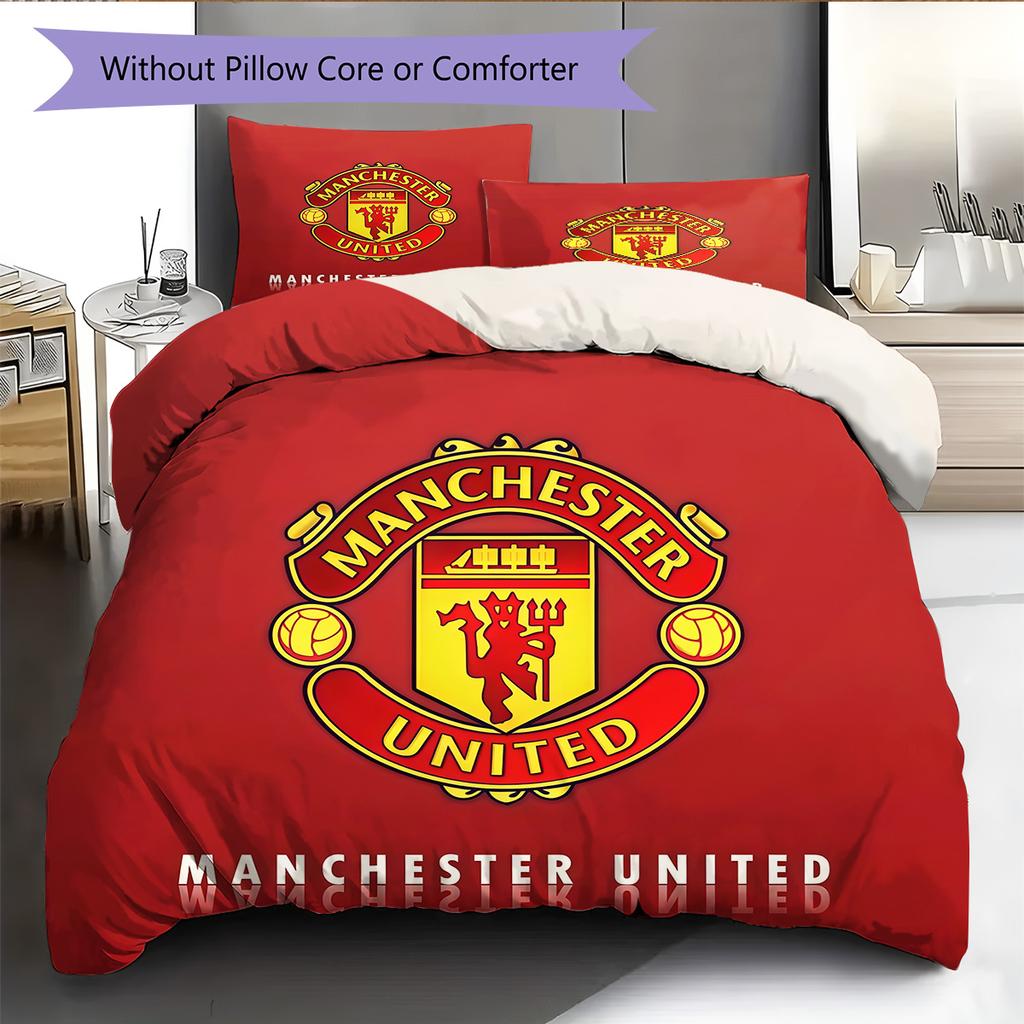 Man Utd Bedding Quilt Set Quilt Cover Pillowcase Home Decoration Birthday Gift (1 * duvet cover + 2 * pillowcase, without core)