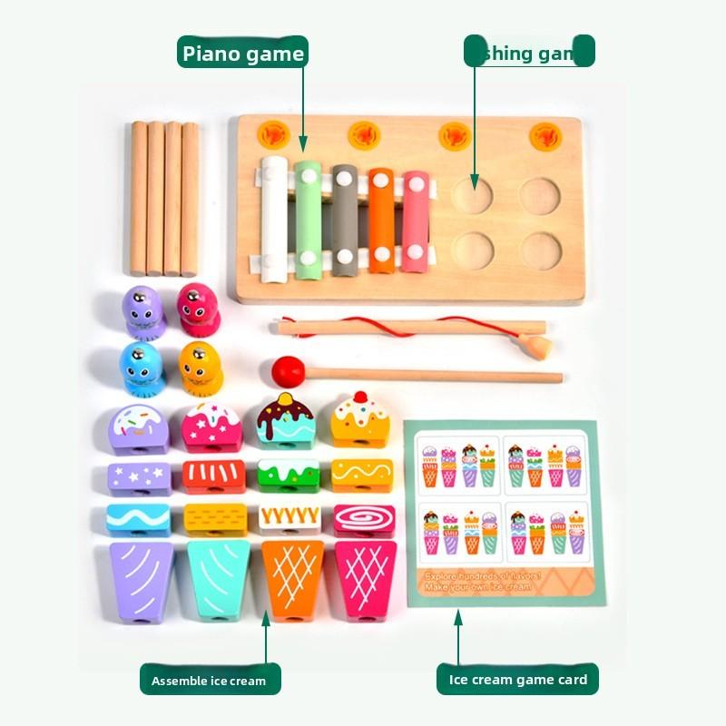 Toy Wooden Ice Cream Fishing Piano Playing Toys For Kids Educational Play