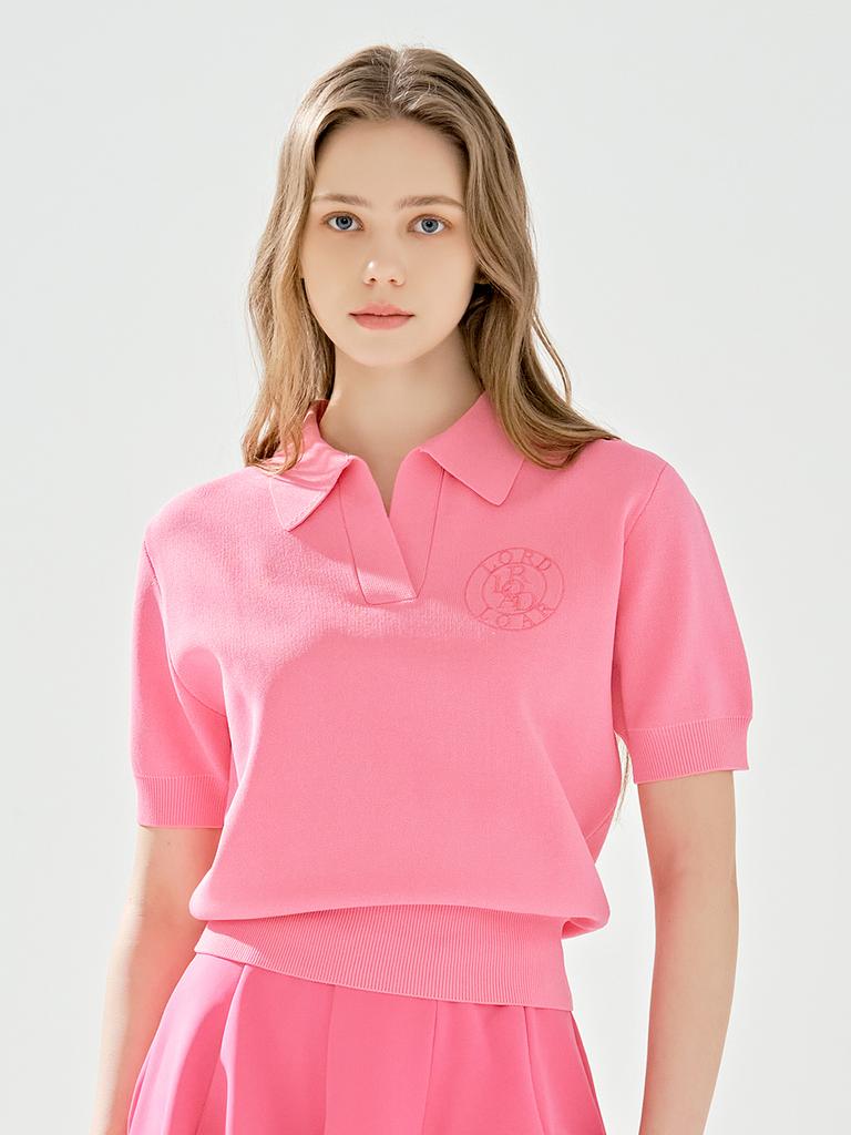 LORDLOAR Signature Collared Short Sleeve Knit Pink