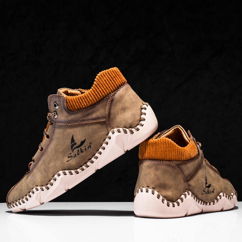 Men Boots Hand-stitching Split Leather Shoes Men Ankle Boots Moccasins Man Casual Shoes