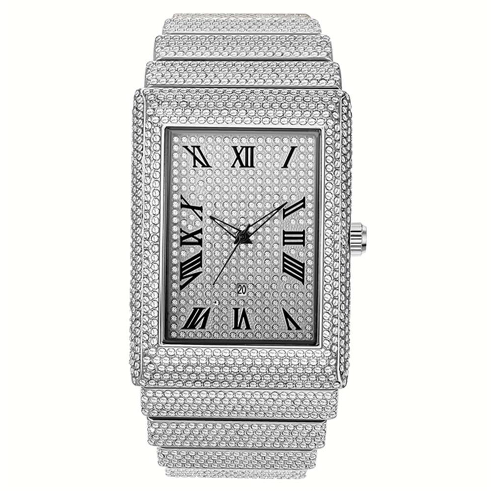 Men's Luxury Gold Diamond Quartz Watch with Date 057