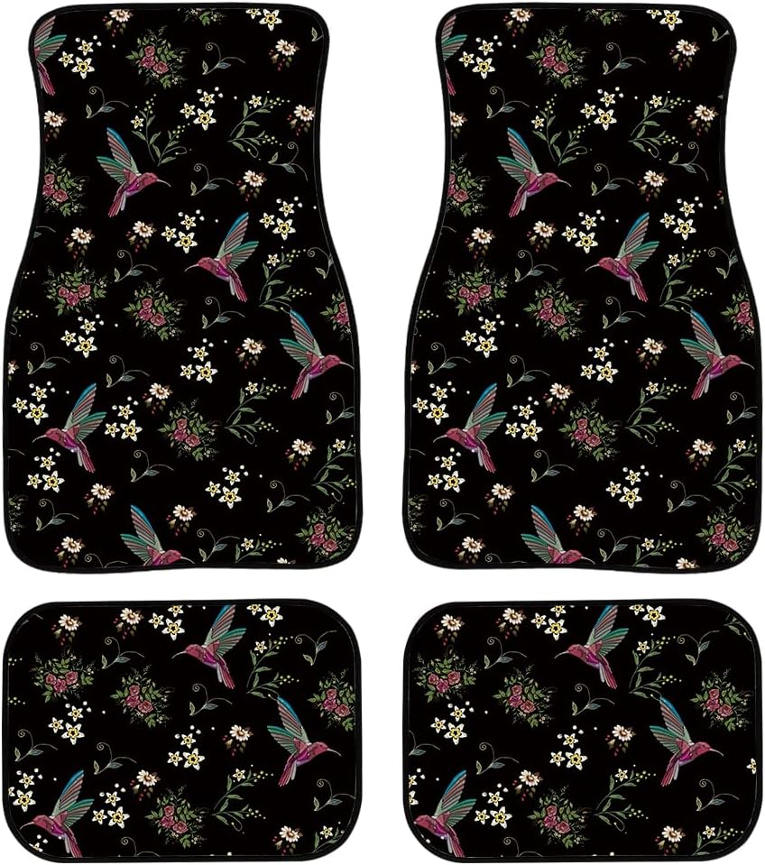 Universal Fit Auto Carpet Floor Mats Set of 4 for Women Girls Decorative Boho Floral Print Car Floor Mats Front & Rear Liners Set