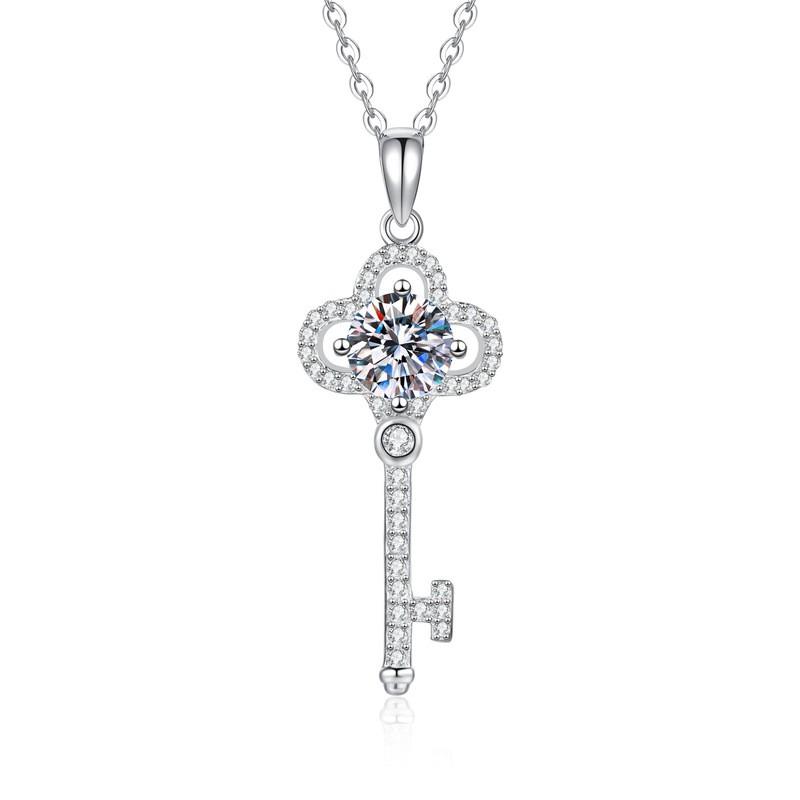 Sterling Crown Key Pendant Necklace With 1ct Moissanite Lightweight Fashion Jewelry Women 925 Sterling Silver