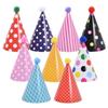 Stippen Verjaardagsfeest Hoeden Kleurrijk met Pompoms Feest Kegelhoeden DIY Handgemaakte Papieren Verjaardag Kroon Hoed Babyborrel