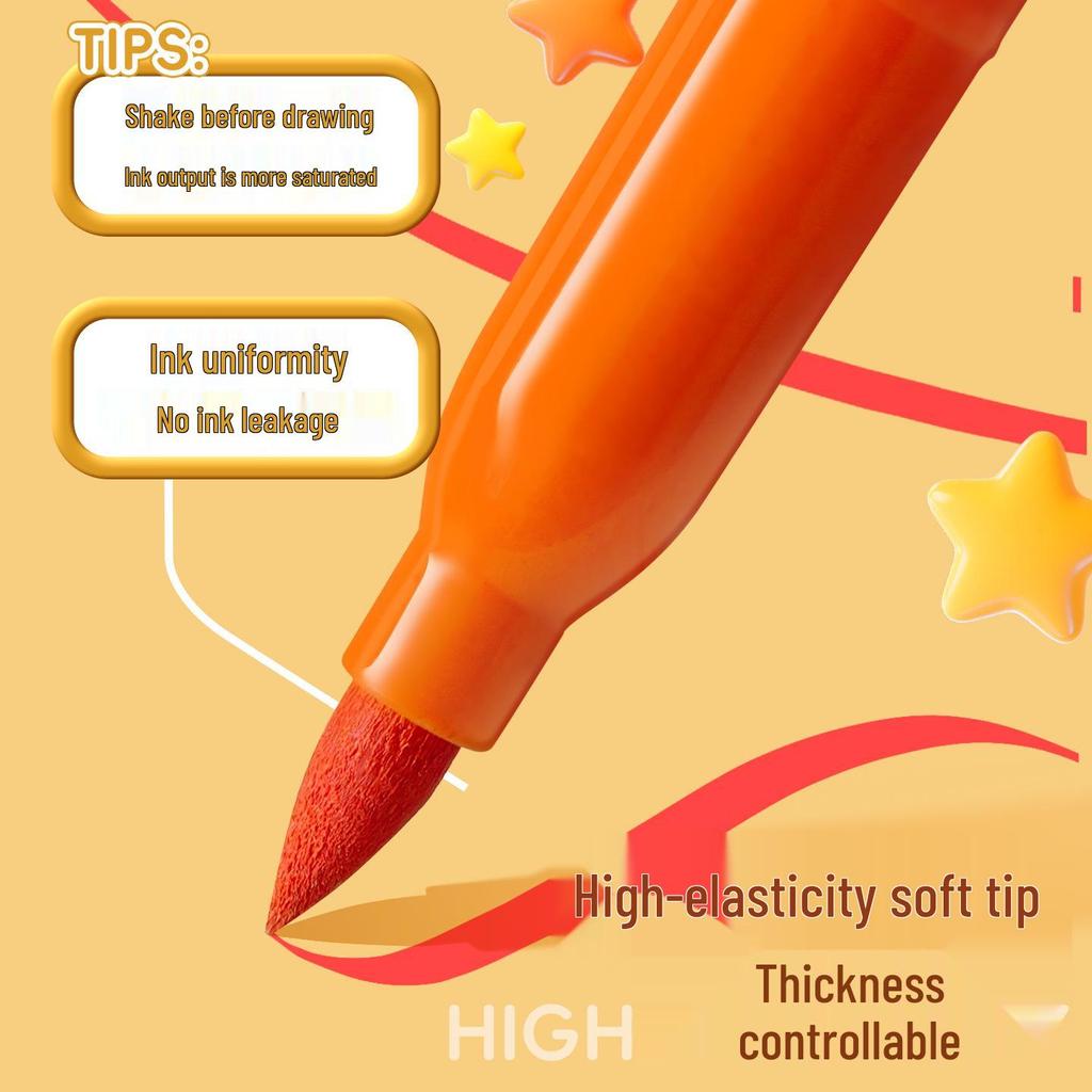 Akrylmarkör med mjuk spets och direktbläck & Staplingsbar låda – Blöder inte igenom, Stark täckning för grundskoleelever