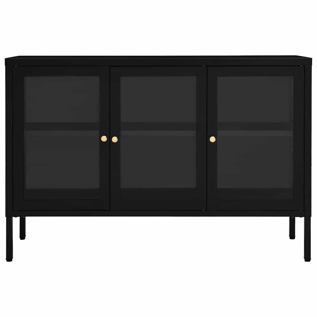 Vidaxl Szafka Boczna, Czarna, 105X35X70 Cm, Stal I Szkło