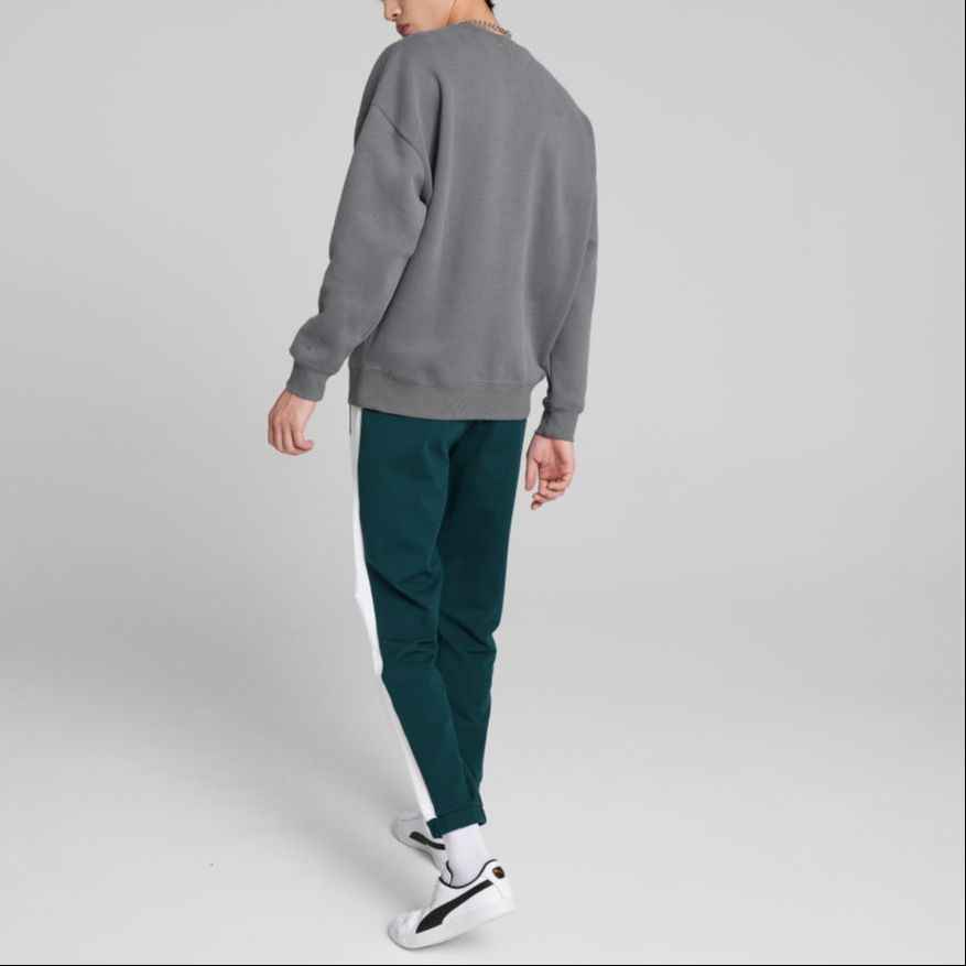 PUMA Solid Color Logo Embroidered Pullover Crew Neck Sweatshirt Men Tops Grey 534365-44