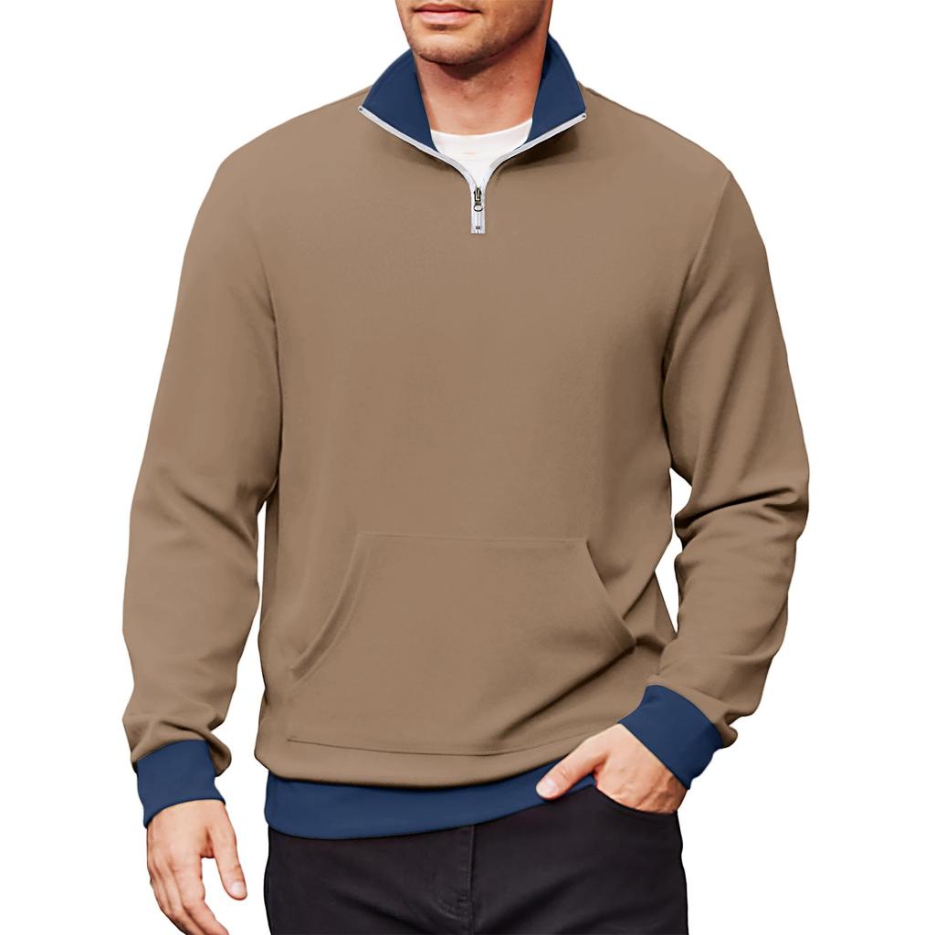 Men's Casual Long-Sleeved Collared Quarter-Zip Sweatshirt