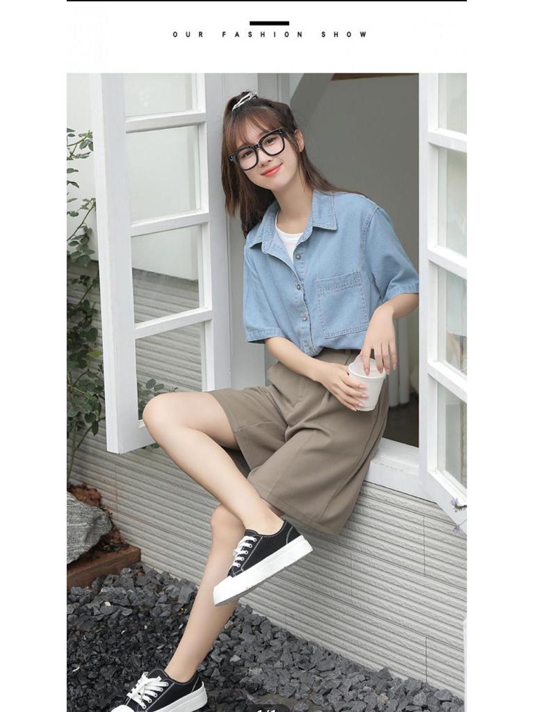 Korean Style Fashion Casual Retro Loose Short-Sleeved Top