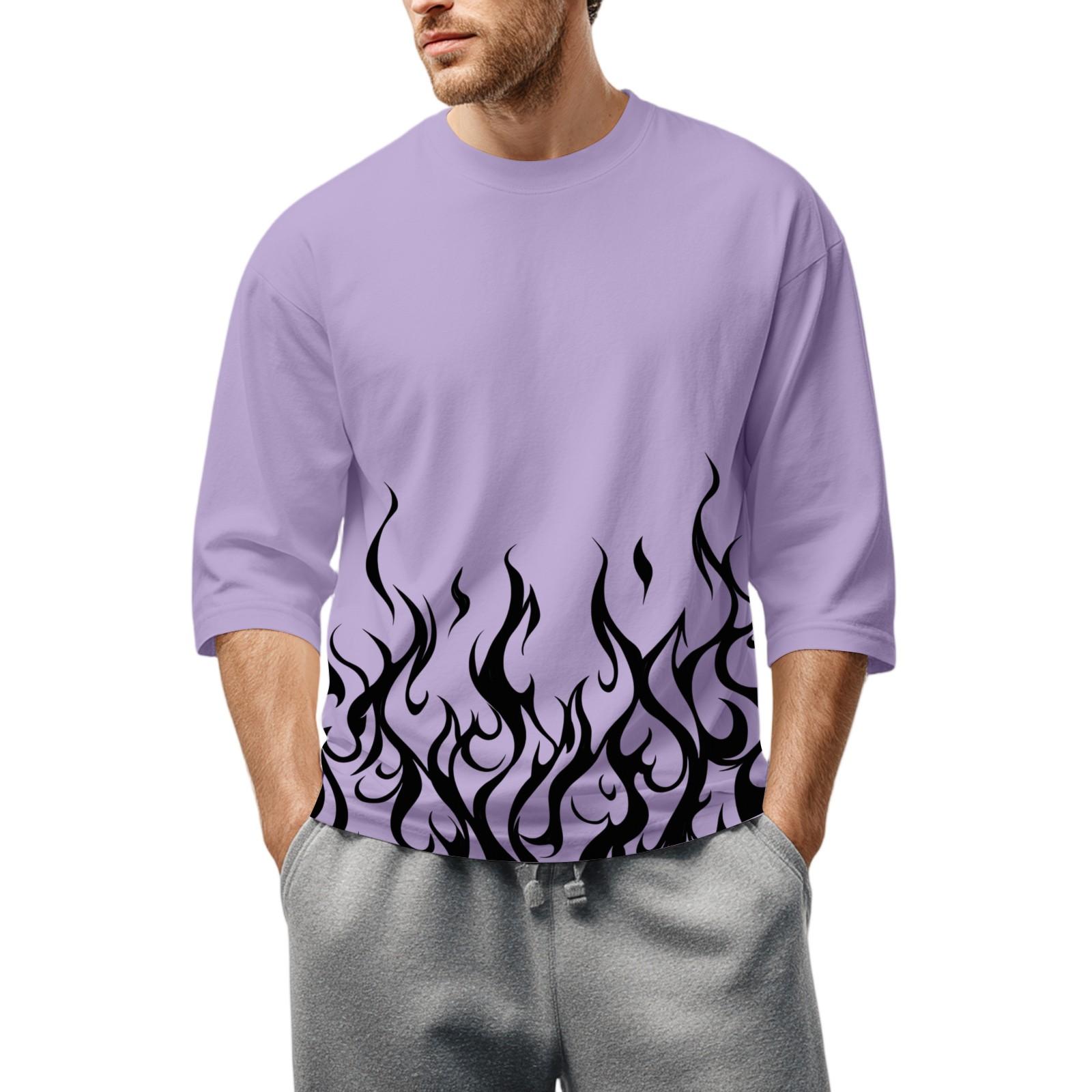 

Men S Round Neck Three-Quarters Sleeve Top Casual Fashion T-Shirt XL фіолетовий