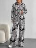 European And American Autumn And Winter Casual Long-Sleeved Retro Pattern Set Women'S Hooded Sweater Trousers Two-Piece Set