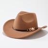 Vintage woolen western cowboy hat belt decoration autumn and winter hat women's high-end French top hat British style