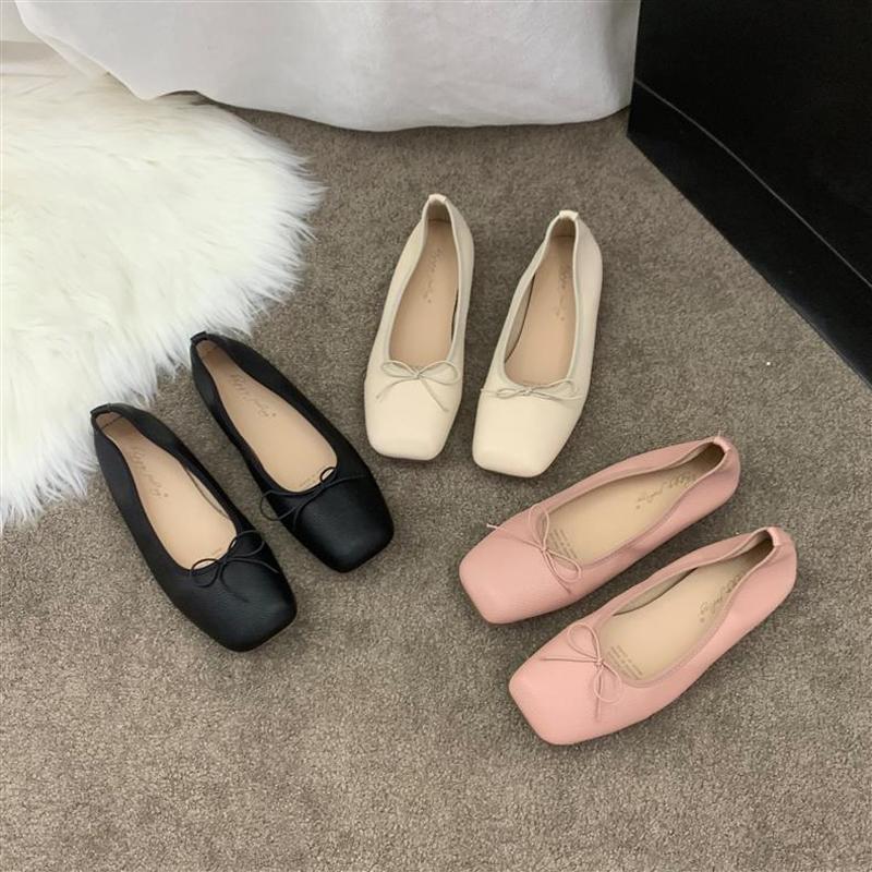 Fashion Soft PU Leather Bowtie Ballets Shoes Woman Square Toe Flats Cozy Roll-Up Moccasines Mujer Wedding Loafers Brides Dance Ballerina