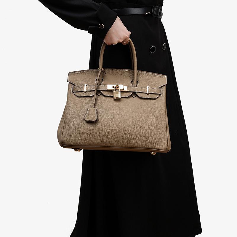 Damenhandtasche TOGO-Leder erste Schicht Rindsleder Platin-Tasche Schulter-Umhängetasche Handtasche Große Kapazität Pendler Vielseitig Freizeit-Tasche