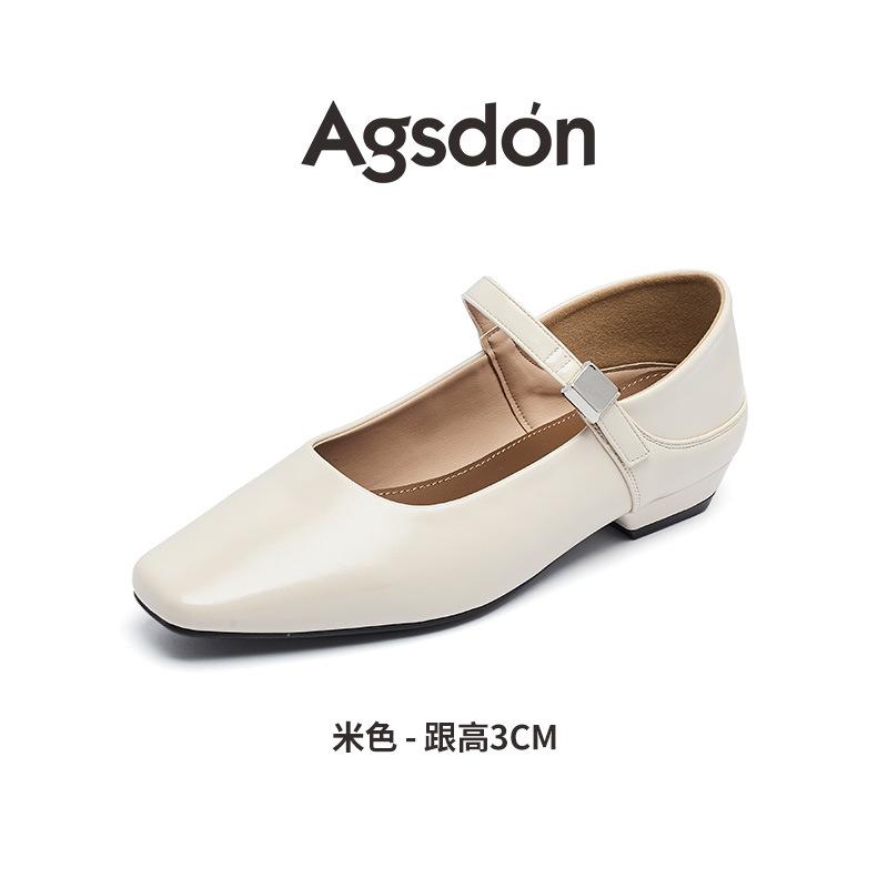 Augustine French single shoes women's 2025 new summer light mouth low heel square head Mary Jane with skirt small leather shoes