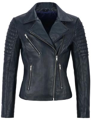 Navy Blue Stylish Casual Women's Jacket Leather Lambskin Handmade Motorcycle Fit