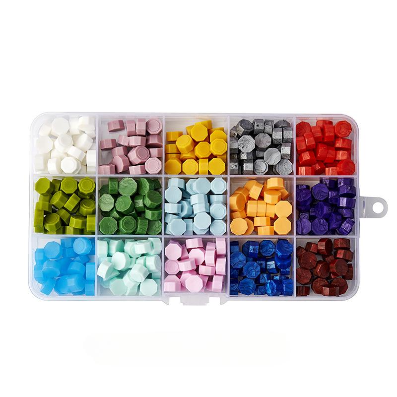 Custom Stamp Lacquer Wax Particles Box with Multi-color Sealing Wax Mixed with Octagonal Seal Wax Custom Stamp Matrimonio Gadget