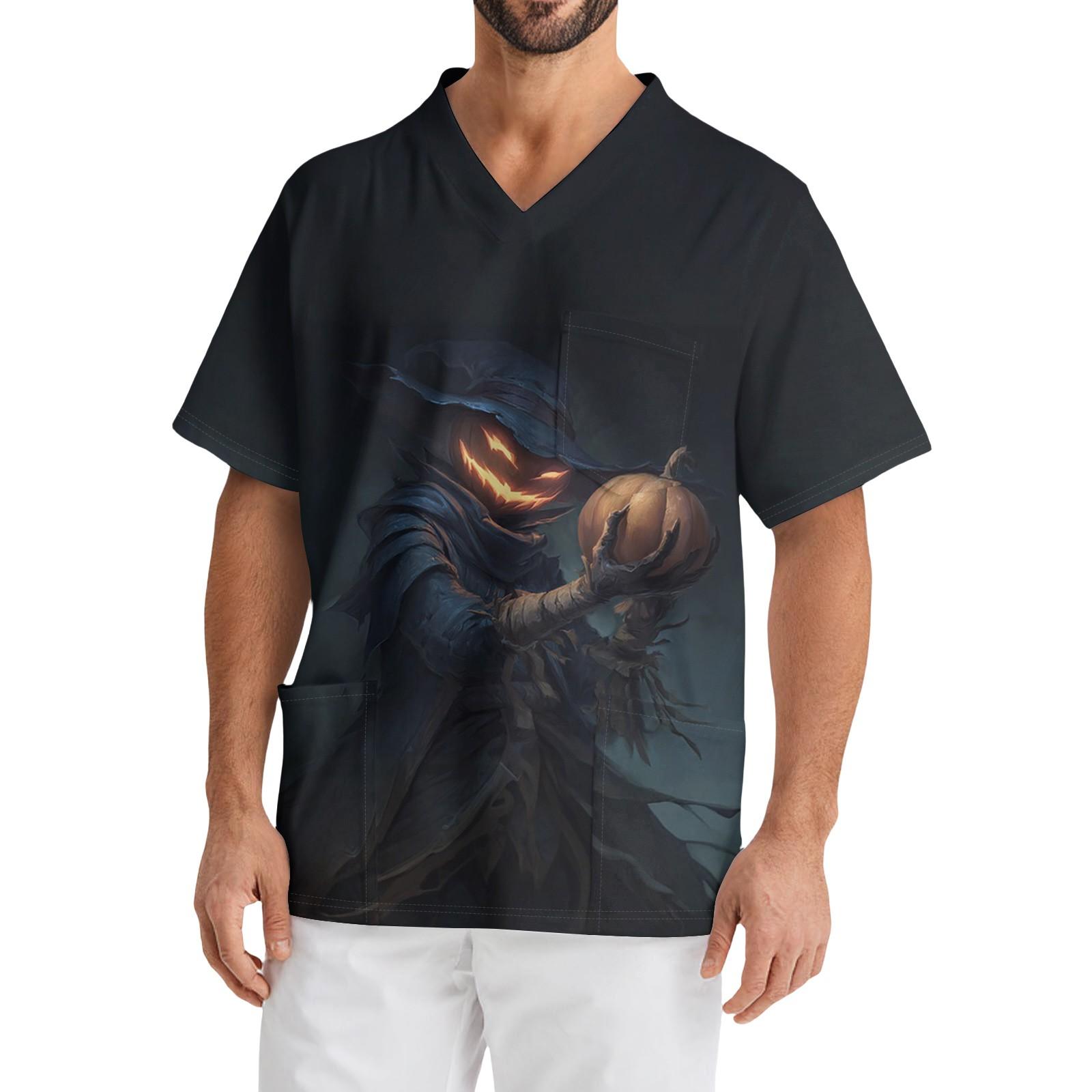 

Мужской повседневный топ с коротким рукавом, V-образным вырезом и принтом, с накладным карманом спереди L