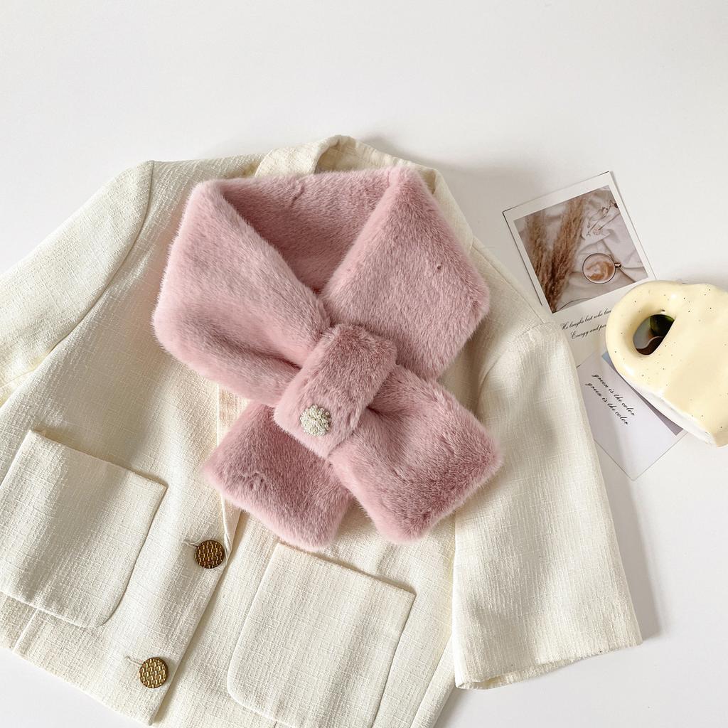 Korean style minimalist and versatile furry collar scarf, autumn/winter faux rabbit fur neck scarf, solid color warm ambiance, cross-fur collar