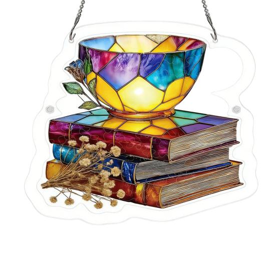 Bookish Acrylic Puzzle Suncatcher, Stained Glass Style Window Hanging Ornament, Hummingbird Floral Book DIY Sun Catcher Kit for Home Decor,