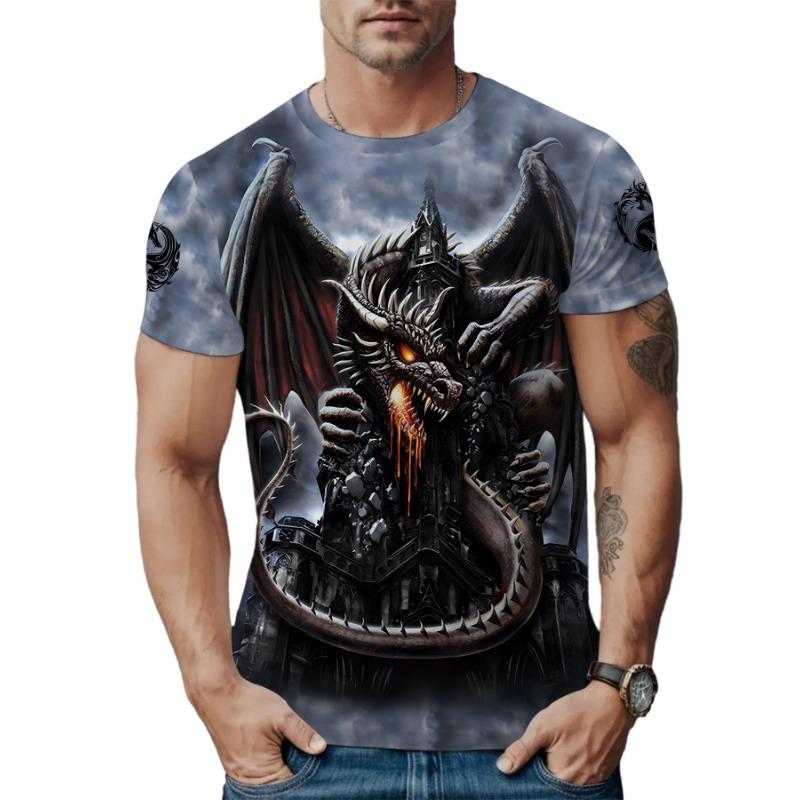 Summer Round Neck 3D Animal Print Top Fashionable Casual Short Sleeved Men's T-shirts