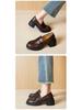 Weiwei Girl Vintage Slip-On Loafers: Chunky Heel, Thick-Soled, British-Style Women's Leather Shoes.