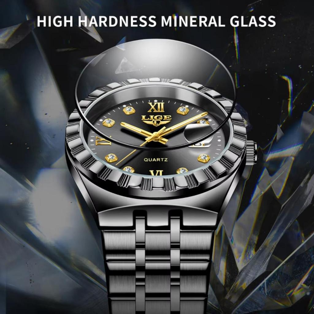 Herrenmode Businessuhr Herren Sport Schwarz Edelstahl Luxus Leuchtend Wasserdicht Herren Quarzuhren