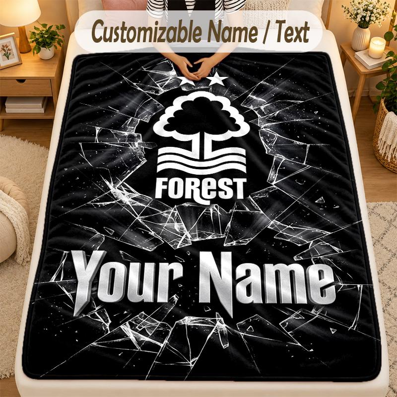 Flannel BlanketNottingham Forest FC Custom Name Text Personalized Soft Warm Throw Blanket Home Decor Gift