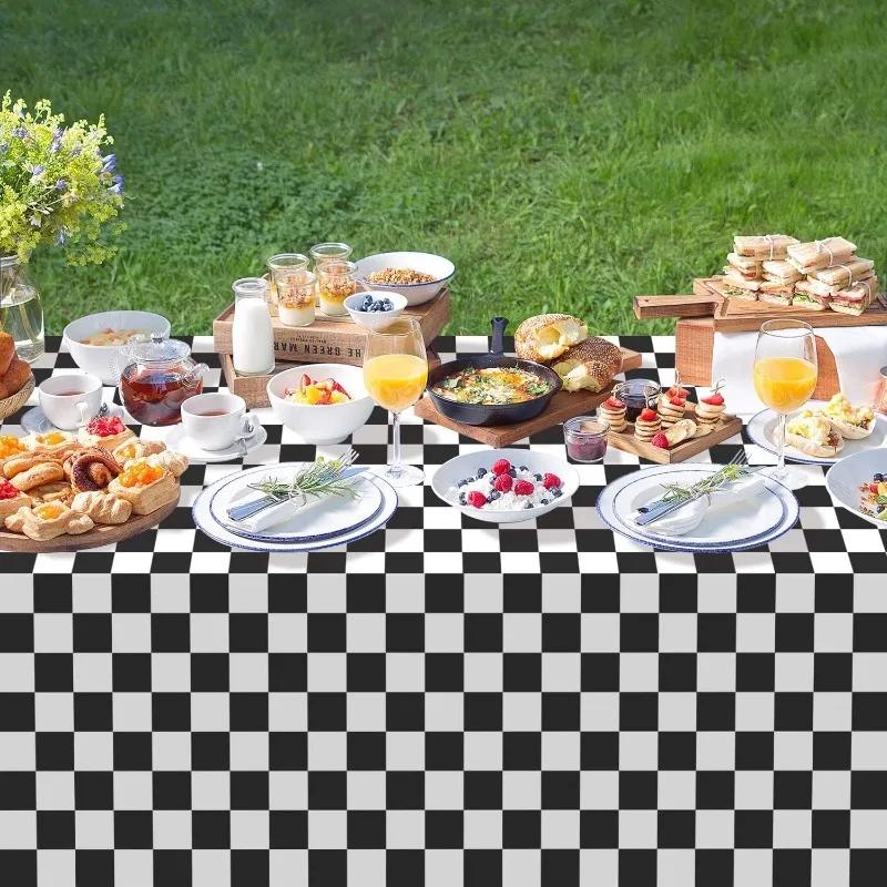 15Pcs Thickened Camping Checkered Plastic Tablecloths Disposable Tablecloth Rectangular Waterproof Oilproof Portable Tablecloths