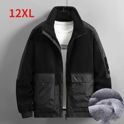 Men Winter Thick Warm Fleece Stitching Jacket Coat Plus Size 12XL Fashion Casual Zipper Polar Fleece Coat Men
