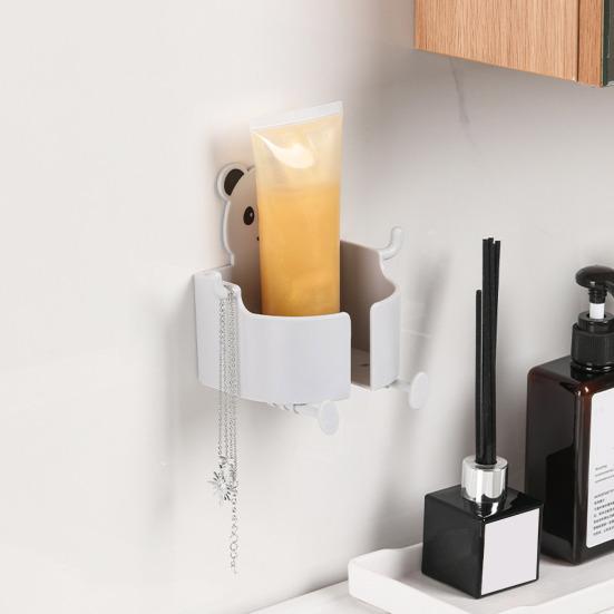 Nachttisch-Telefon-Ladespeicher-Halterung, Wandmontage, selbstklebend, stanzfrei, rutschfest, Cartoon-Bärenform mit mehreren Haken, Telefonhalter-Organizer