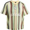 adidas Hauts en jersey rayés à manches courtes et col en V, tricotés, phosphorescents, décontractés, doux pour la peau, pour femmes KY3162