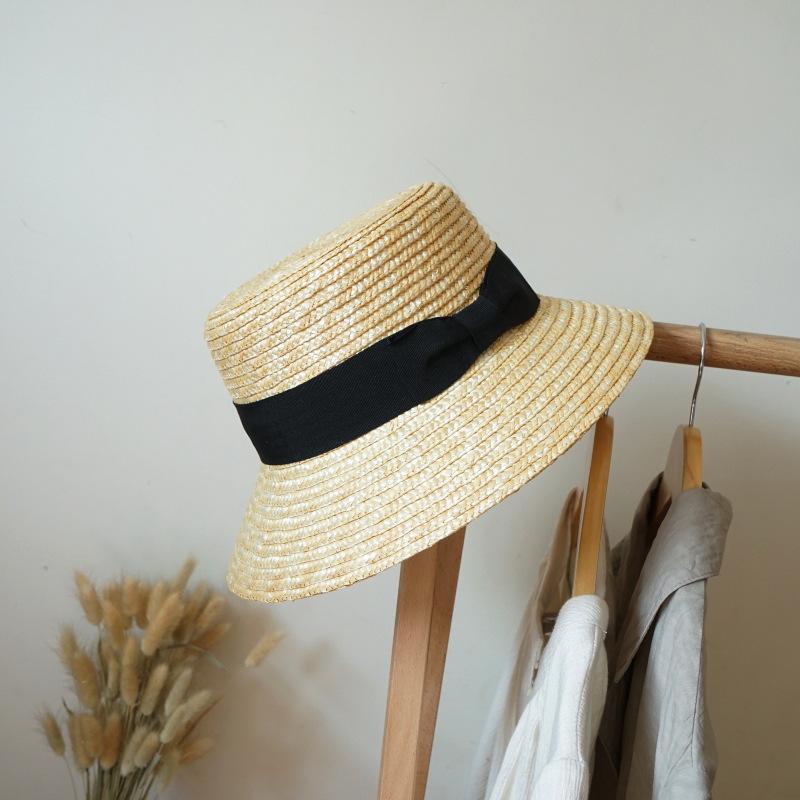 Japanese Simple Retro Straw Flat Top Small Basin Hat Men And Women Summer Sunshade Sun Protection Beach Vacation Bow Straw Hat