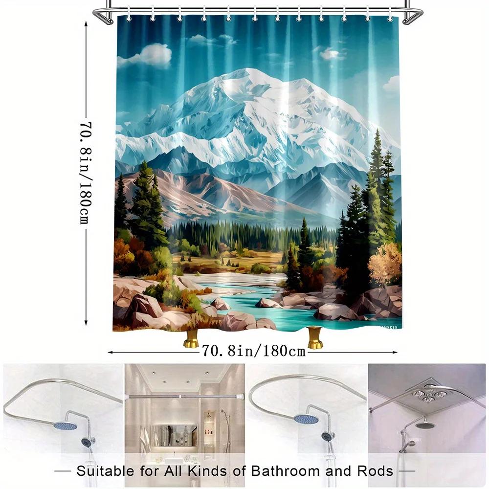 1pc Scenic Mountains Landscape Shower Curtain Featuring Stunning Nature Views for A Relaxing Atmosphere, Bathroom Decor Polyes
