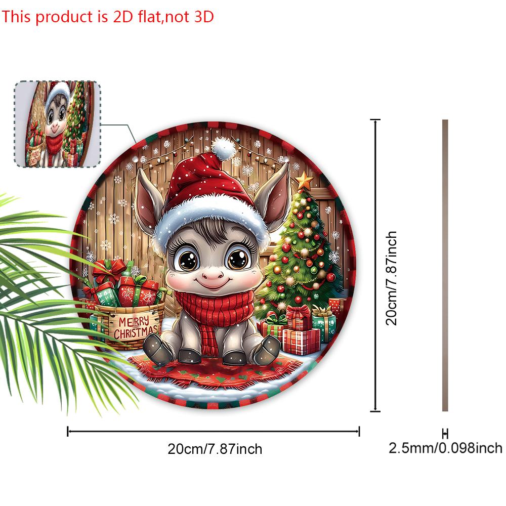 Wooden Christmas Sign with Adorable Little Donkey Pattern - Navidad Round Sign for Front Door, Wall Hanging Decor - Ideal Christmas Gift