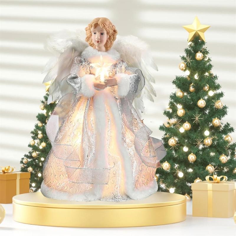 LED Light Silver Golden Angel Tree Topper Christmas Tree Accent 12" Height ForXmas Decoration Ornament