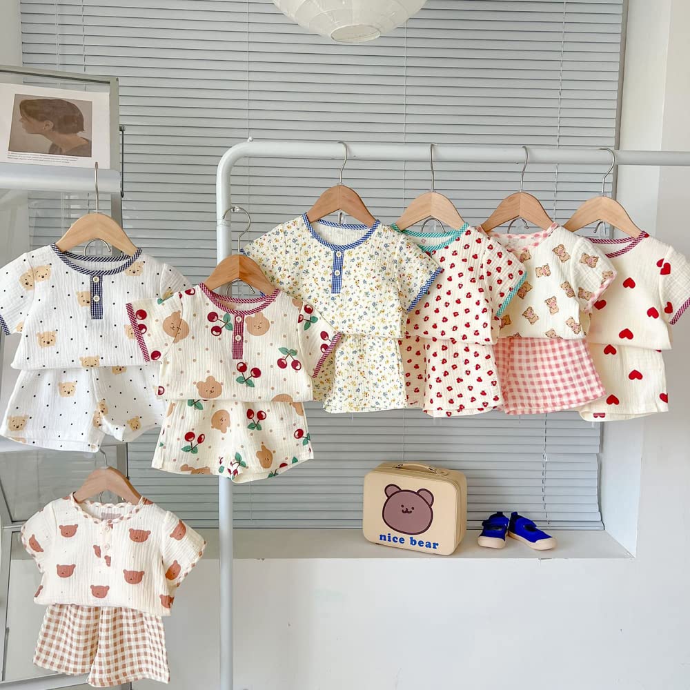 Jaydyequ Baby Short Summer Sleepwear Bear Gift Girls' Pajamas, Sleeve, Clothes, Loungewear, Set, Khaki, Print, 80cm, Children's