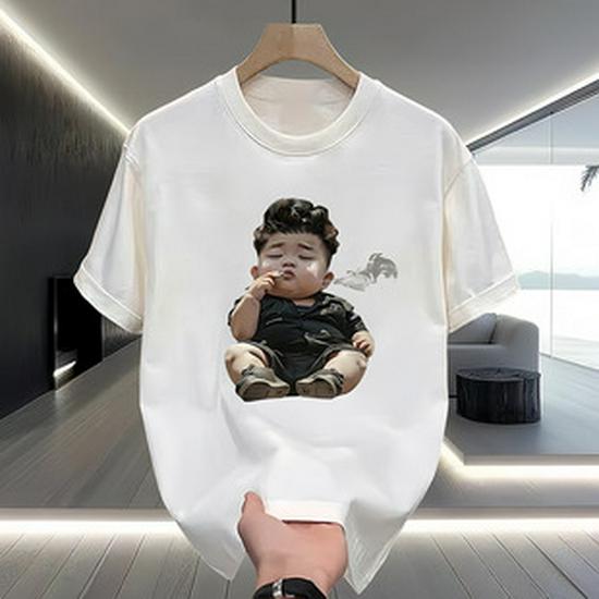 2024 Trendy Men's Cotton Short-Sleeve Round Neck Cartoon Print T-Shirt