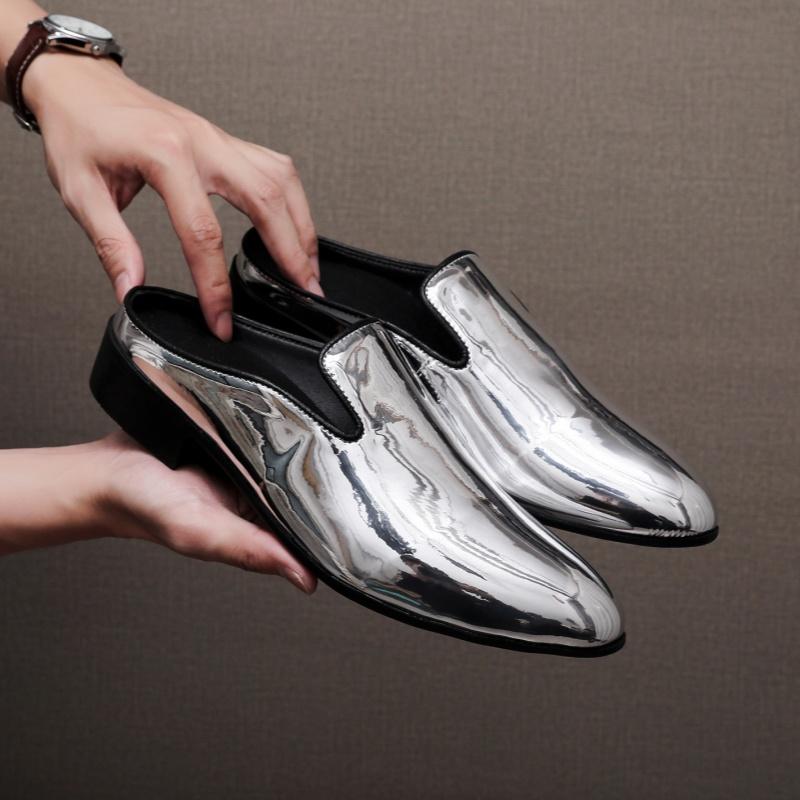 Mules Men’s Slip-On Business Casual Dress Patent Leather Shoes – Big Size 40-50 Formal Work Open-back Loafers for Office