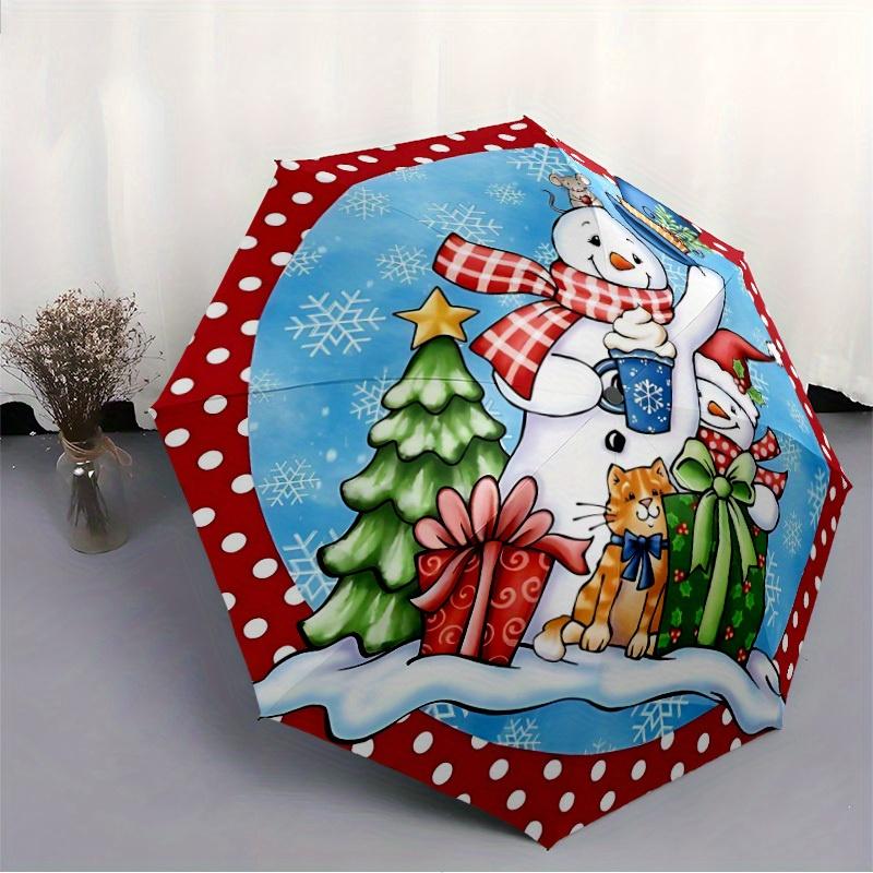 1pc Christmas Snowman, Automatic Folding Umbrella - 8-Rib Iron Frame, Windproof, Portable Sunshade with Plastic Handle for Travel & Outdoor