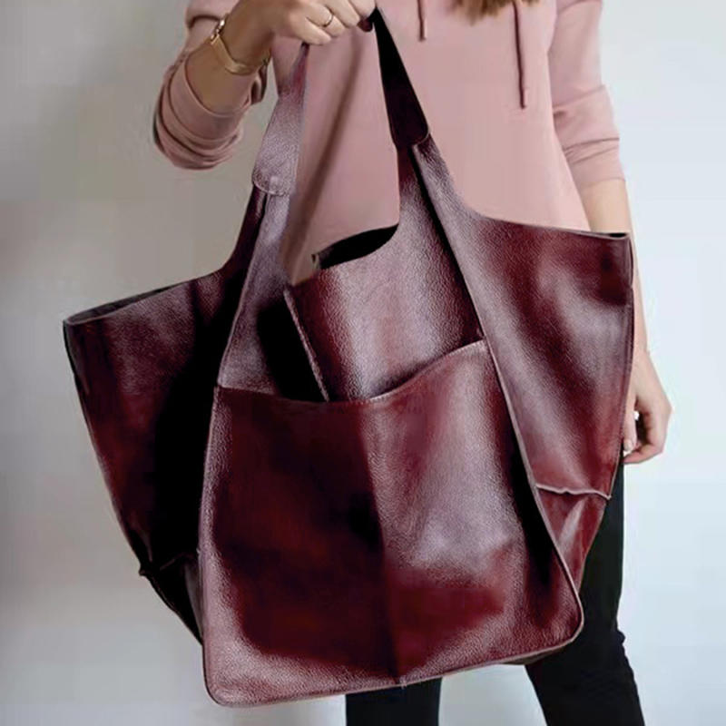 Women Large Capacity PU Leather Handbag Retro Fashion European And American Casual Soft One-Shoulder Diagonal Bag