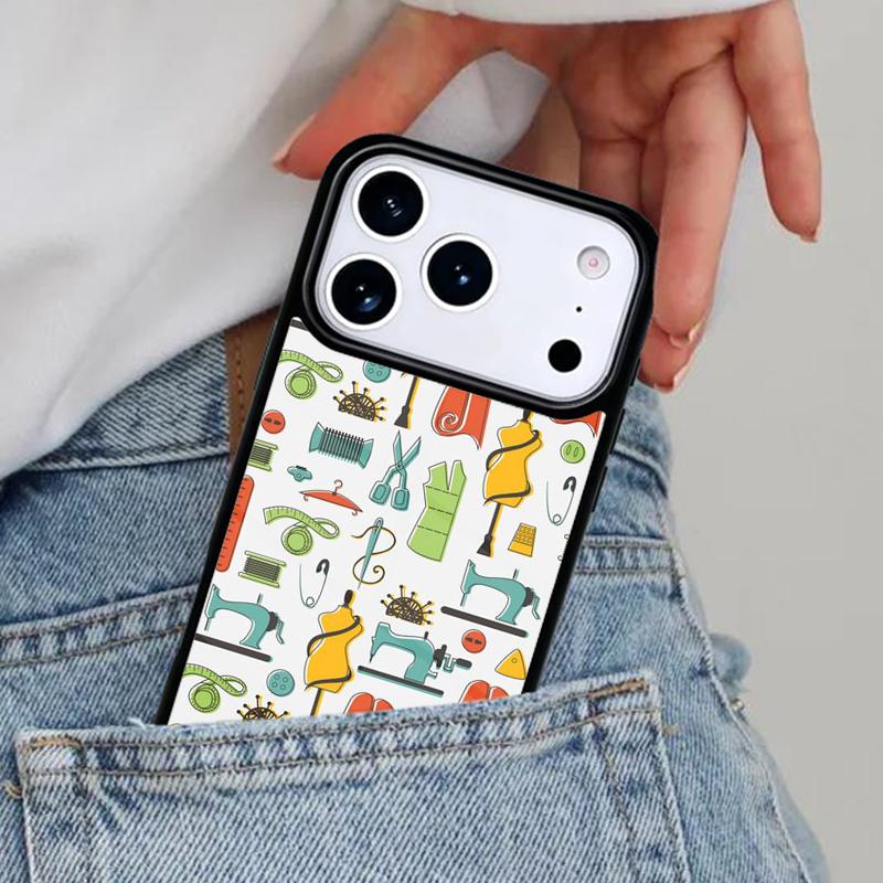 sewing machine tailor elements pattern Phone Case for iPhone 17ProMax 12 13 14 15 16e 17 Pro Max Plus Air Cover