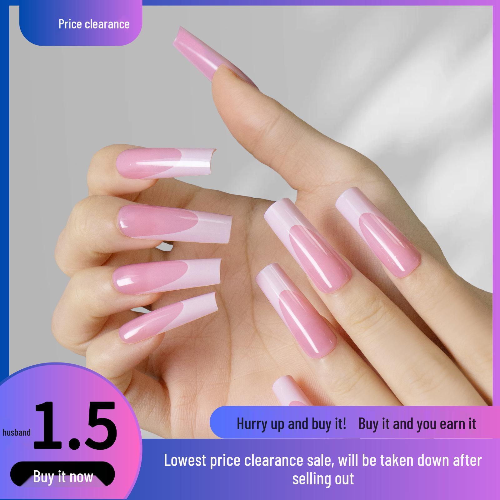 

24pcs Extra Long Coffin French Nail Tips - Sweet European & American Style Removable Fake Nail Art