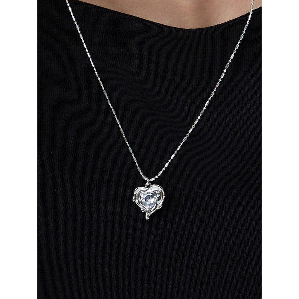 (925Silver) Twist Frame Heart Necklace