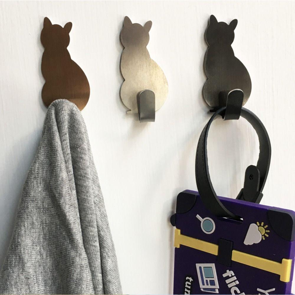 304 Stainless Steel Cat Hook Creative Cartoon Wall Hooks Self Adhesive Hooks Multi-use Decor
