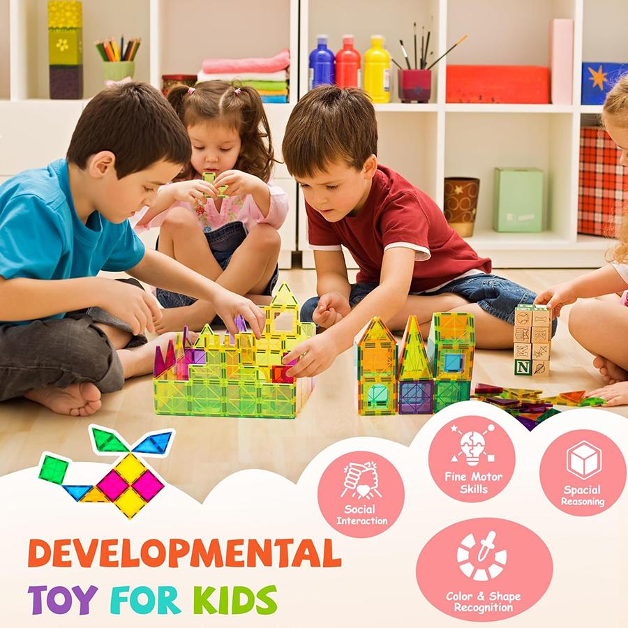 60pcs Magnetic Tiles Set 3D Magnetic Building Blocks Educational Construction set Toys for Kids STEM Preschool Montessori Toys