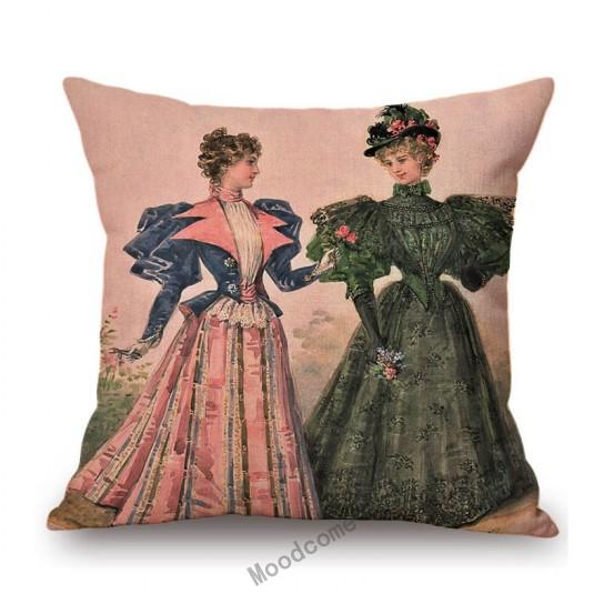Elegant European Victorian Era Fashion Duchess Ladies Vintage Poster Royal Home Decorative Sofa Pillow Case Linen Cushion Cover