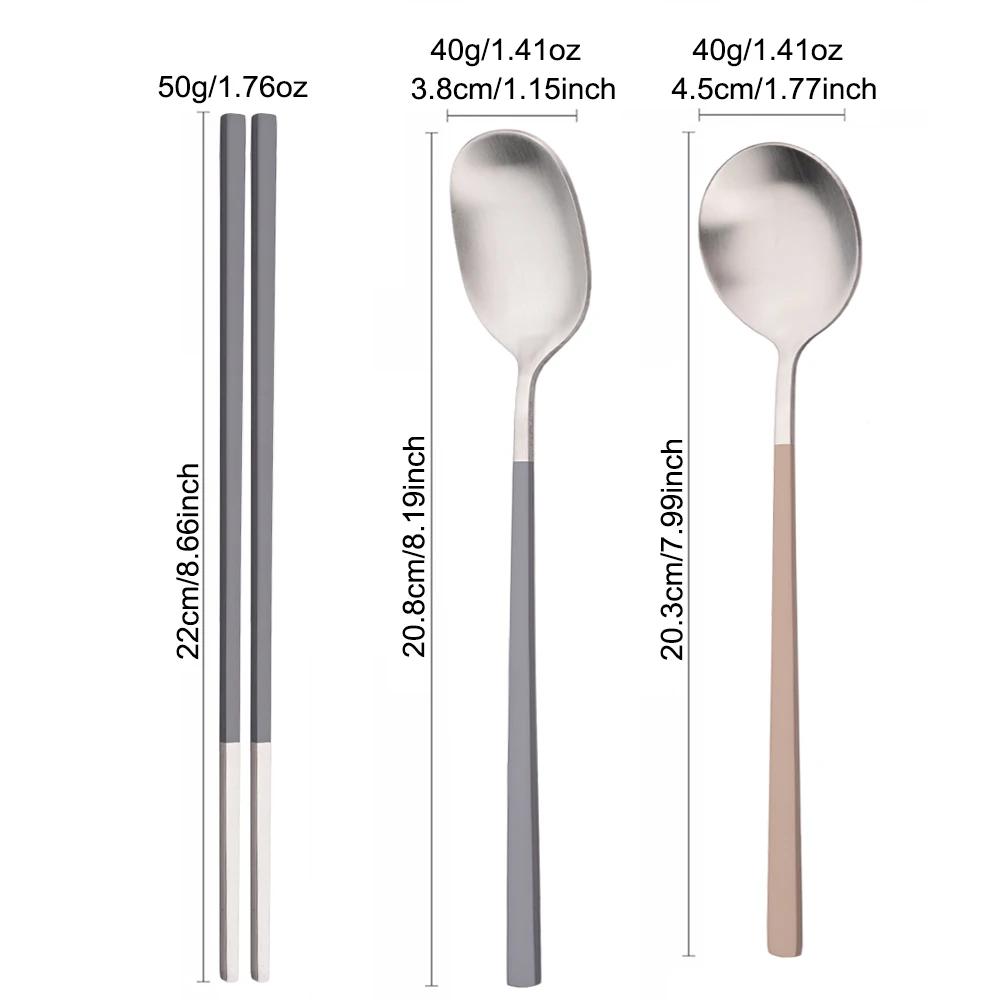 Pink Silver Matte Korean Tableware Set 6Pcs Luxury Cutlery Set Stainless Steel Dinnerware Spoon Chopsticks Flatware Cutlery Set