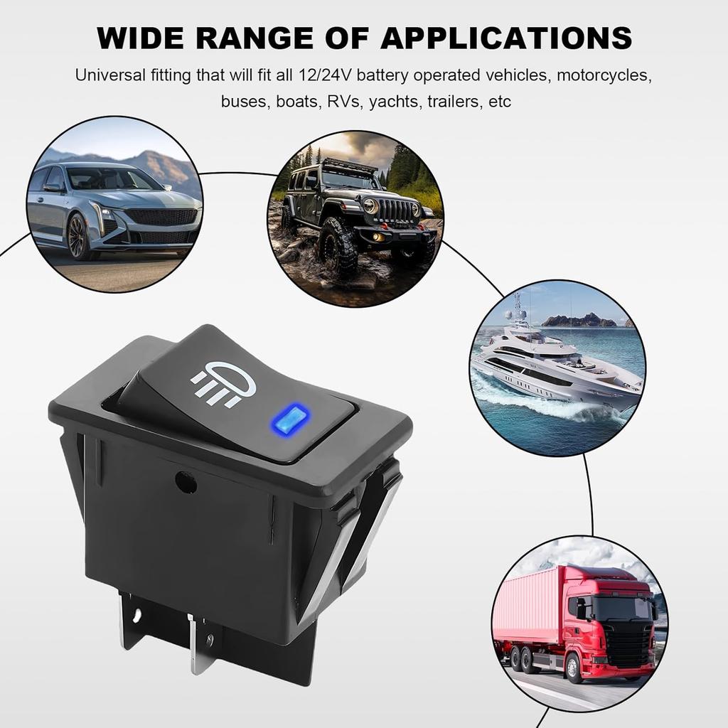 Fog Light Toggle Rocker Switch, 12V 35A 4 Pin SPST ON Off LED Fog Light Rocker Switches, Universal Automotive Rear Front Fog Lamp Toggle Switch for