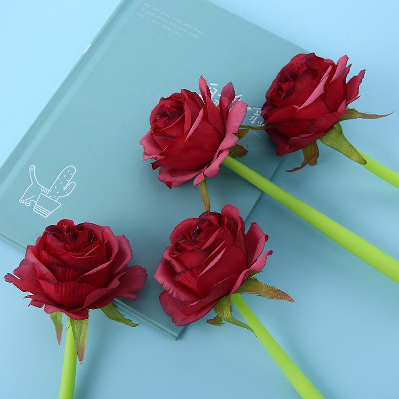 1Pc Rose Flower Silicone Gel Pen Simulation Valentine's Day Gift Sign Water Pens Student Office School Writing Stationery